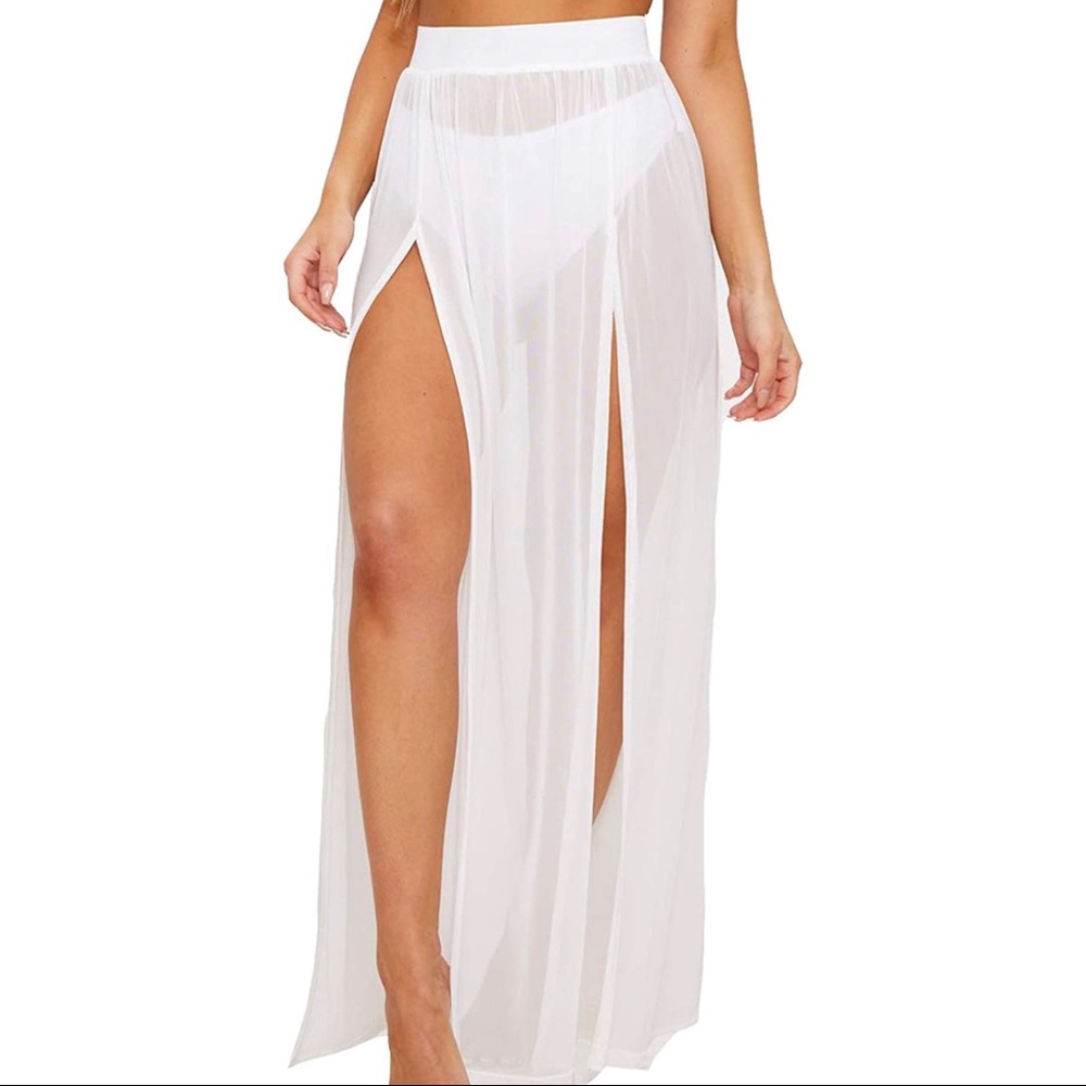 Beach Cover Up Sheer Chiffon Split Boho Maxi Skirt